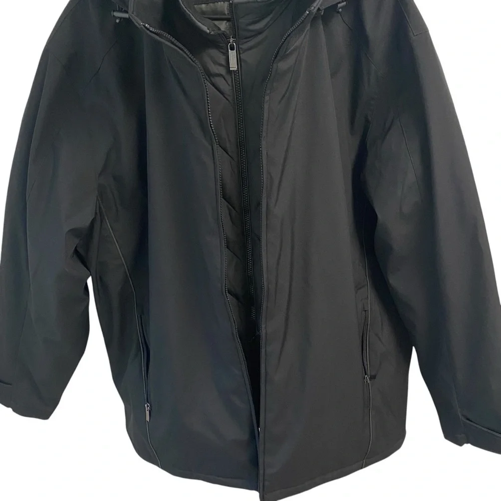 Weatherproof Mens Outerwear Black Quilted‎ Lining Removable Hood Pockets XXL